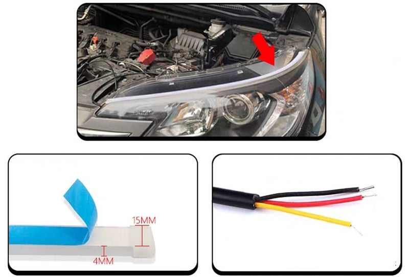 Eltron Turbo ELT5487UTRE DC Power Sequential Flow Universal Waterproof Ultra-Fine 60cm DRL | Daytime Running Light | Flexible | Soft | Tube Car LED Strip | White and Yellow Color (Pack Of 2) - Image 2