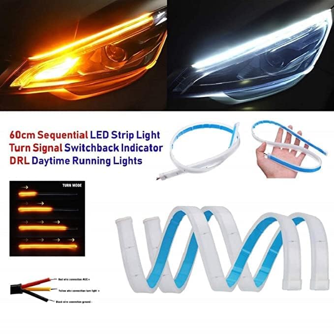 Eltron Turbo ELT5487UTRE DC Power Sequential Flow Universal Waterproof Ultra-Fine 60cm DRL | Daytime Running Light | Flexible | Soft | Tube Car LED Strip | White and Yellow Color (Pack Of 2) - Image 5