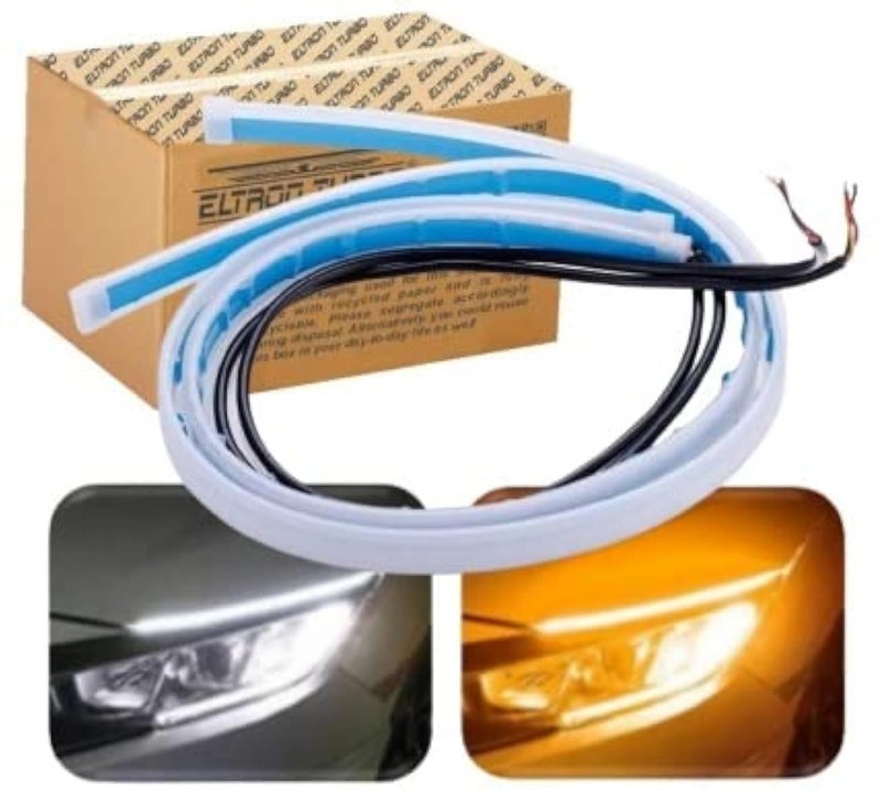 Eltron Turbo ELT5487UTRE DC Power Sequential Flow Universal Waterproof Ultra-Fine 60cm DRL | Daytime Running Light | Flexible | Soft | Tube Car LED Strip | White and Yellow Color (Pack Of 2) - Image 3