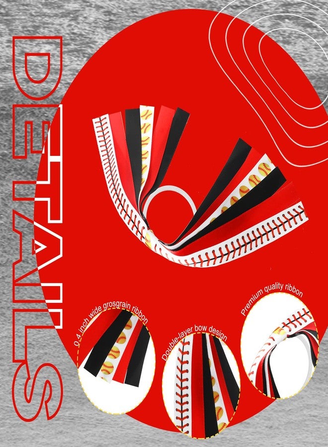 Kajaia 12 Pcs Softball Hair Ties Cheer Scrunchies Baseball Gifts Ribbon Ponytail Holder Streamer Elastics Cheerleader Accessories for Teen Girls School Sports Day Decor Women Player Teams(Red) - Image 3