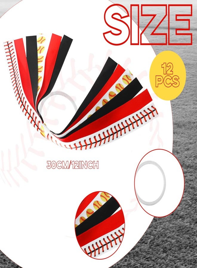 Kajaia 12 Pcs Softball Hair Ties Cheer Scrunchies Baseball Gifts Ribbon Ponytail Holder Streamer Elastics Cheerleader Accessories for Teen Girls School Sports Day Decor Women Player Teams(Red) - Image 2