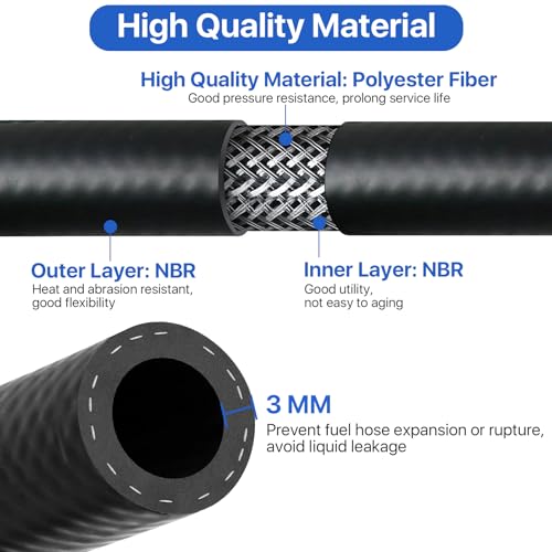 Lainballow 20 Ft Fuel Line Hose, 3/8" ID x 2/3" OD NBR Rubber Hose, High Pressure 300 PSI Boat Fuel Tube for Motorcycles, Marine Boat Outboard, Automotive Fuel Systems Engines - Image 3