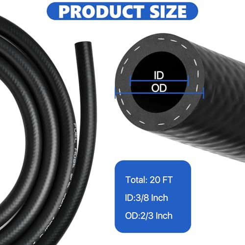 Lainballow 20 Ft Fuel Line Hose, 3/8" ID x 2/3" OD NBR Rubber Hose, High Pressure 300 PSI Boat Fuel Tube for Motorcycles, Marine Boat Outboard, Automotive Fuel Systems Engines - Image 2