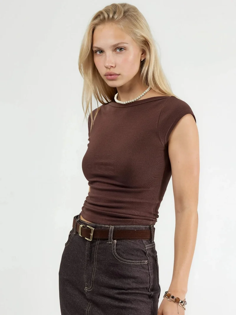 بوسيم BUSEM Slim Fit Crew Neck Cotton Blouse