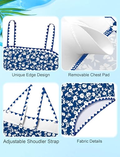 ADIFUN Girls Swimsuits Size 10-12 Adjustable Shoulder Straps with Chest Pad Bikini with Cover Up Skirt 3Pcs Swimwear Set Girl Bathing Suit Dark Blue Flower - Image 5