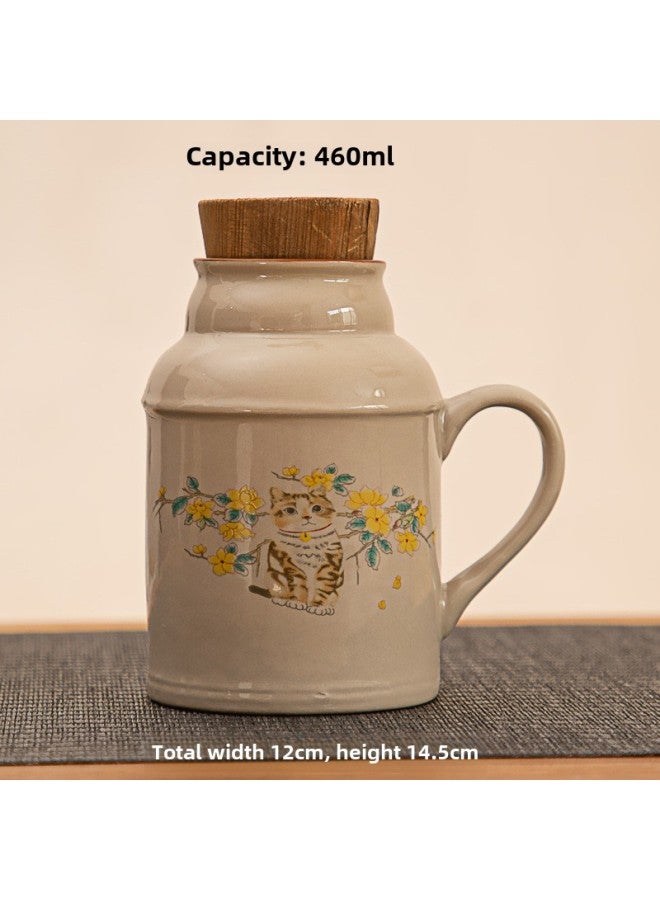 Ceramic Small Thermos Household Carry-on Vintage Cold Water Bottle To Make Tea Office Stuffy Teapot Creative Water Cup Mug-color:Cute Cat Water Kettle-capacity:About 460ml - Image 1
