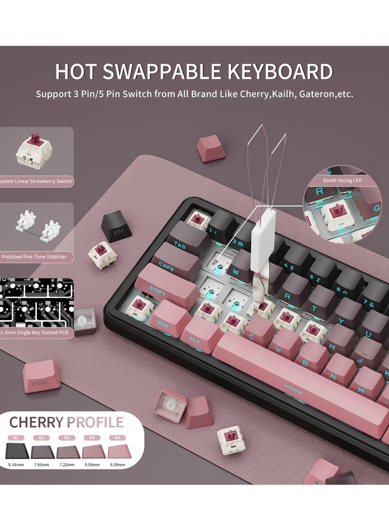Attack Shark X66 Wireless Mechanical Gaming Keyboard with Knob,Tri Mode USB-C/BT5.0/2.4G Gasket Mounted 60% RGB Gaming Keyboard,Side Printed PBT Keycap, Hot Swappable Strawberry Switch(BlackBerry) - Image 5