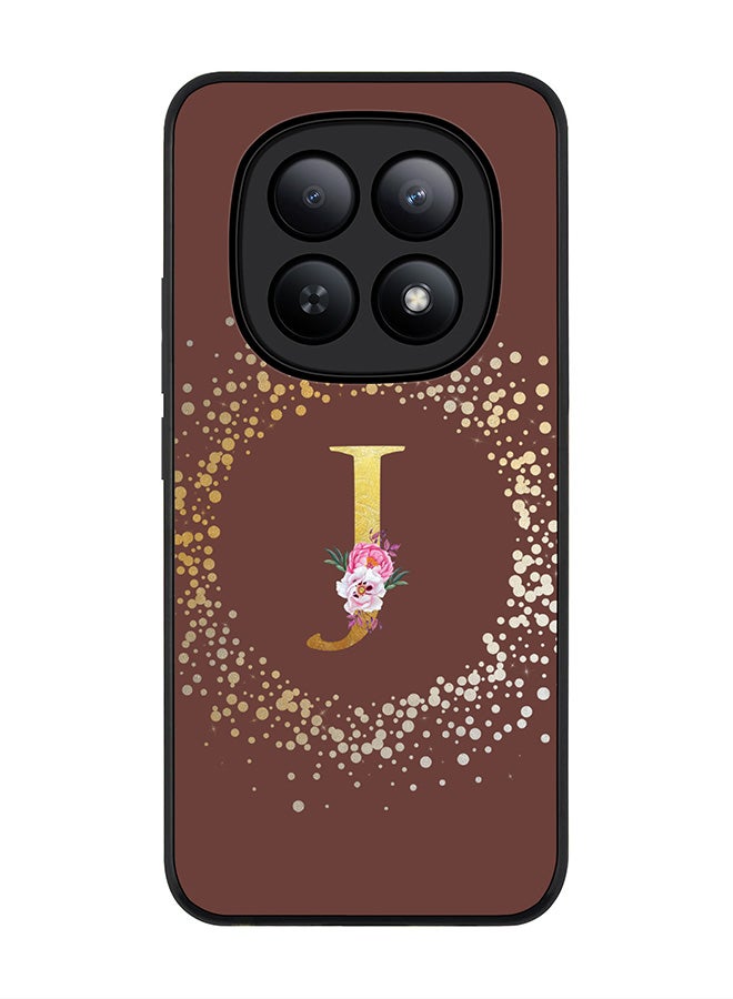 For Xiaomi Redmi Note 15 5G / Poco M8 Case,Slim fit Camera Protection, Shockproof Thin Phone cover  - Custom Monogram Floral - J  (Brown )