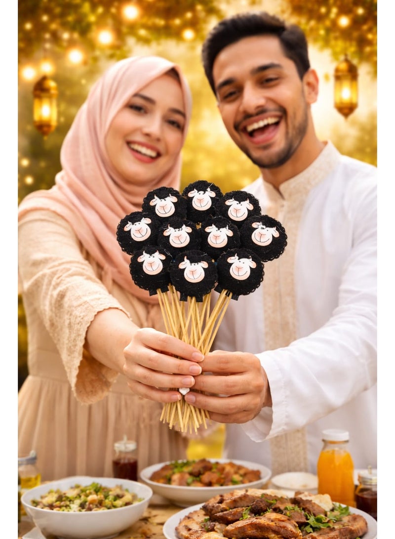 Eid Al Adha Sheep Cupcake Toppers – Decorative Food Picks for Party Table Decor (12 PCS) - Image 1