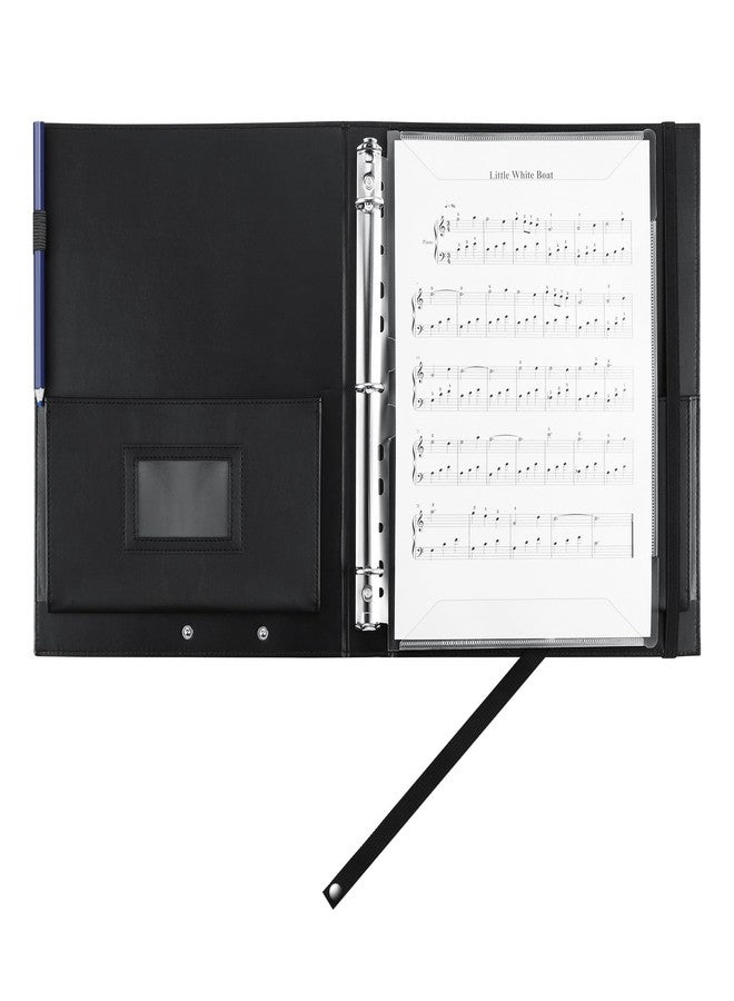 MUQING Large Black Choral Music Folders, 3 Ring Choir Music Binder, PU Choir Music Folder with Hand Strap and Retention Strap for Stage Performance, Piano Playing and Choir Singer - Image 2