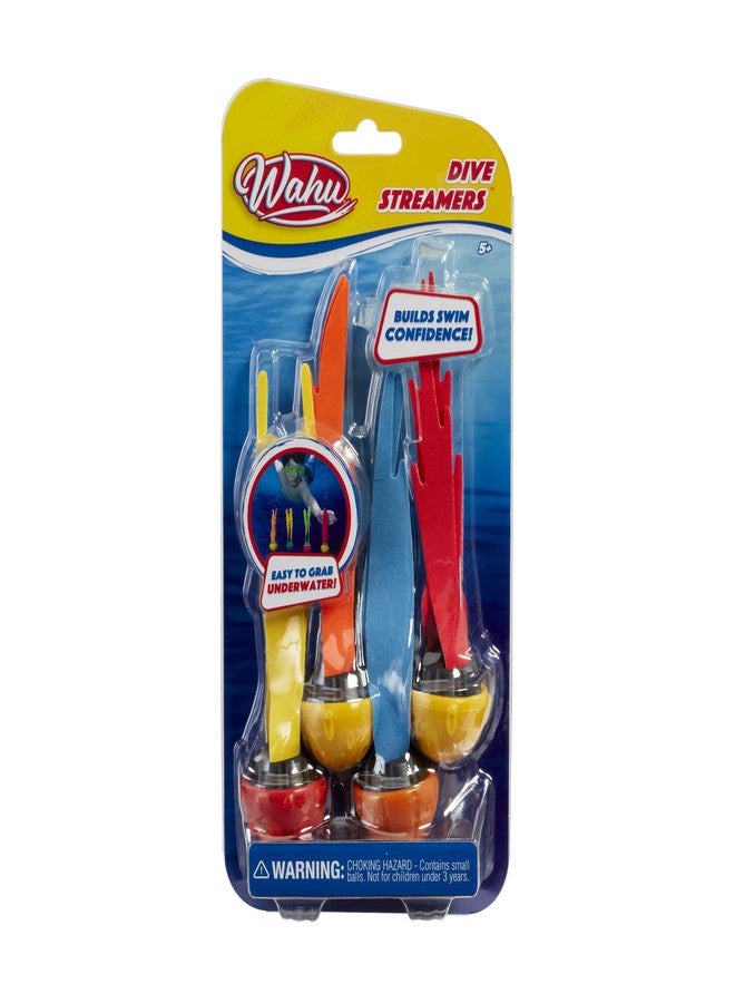 Wahu Dive Streamers Pool Diving Toy Set with 7" Diving Sticks Marked with Points, 4-Piece Underwater Diving Torpedoes Set for Kids Ages 5+, Fiery Meteors - Image 1