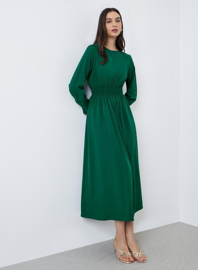 ستايلي فستان ميدي بخصر مزموم - Image 1