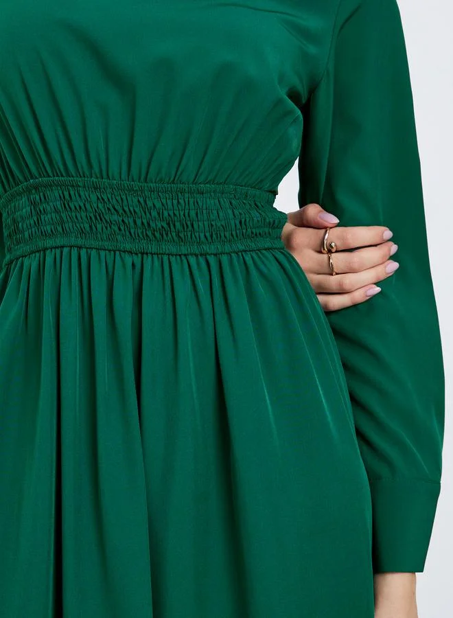Styli Styli Emerald Green Smocked Waist Midi Dress
