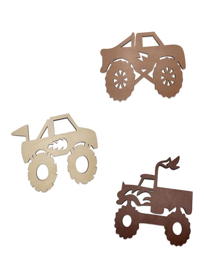 AWISBI Wooden Monster Trucks Trio Nursery Wall Decor Kids Room Wall Decor - Image 1
