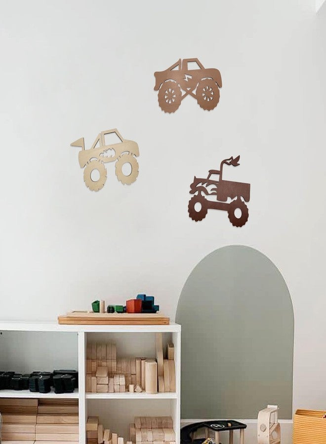 AWISBI Wooden Monster Trucks Trio Nursery Wall Decor Kids Room Wall Decor - Image 4