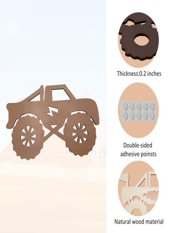 AWISBI Wooden Monster Trucks Trio Nursery Wall Decor Kids Room Wall Decor - Image 3