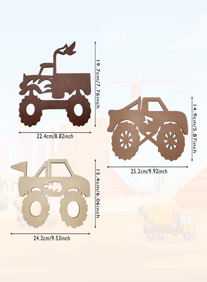 AWISBI Wooden Monster Trucks Trio Nursery Wall Decor Kids Room Wall Decor - Image 2