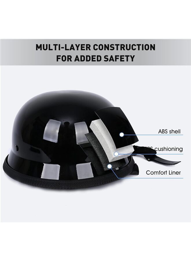 خوذة دراجة نارية بنمط ألماني، خوذة نصفية، قبعة جمجمة، خوذة نصفية للبالغين من الرجال والنساء، تشمل الملحقات إطارًا أسود وواقيًا للوجه (المقاس: XL) - Image 5