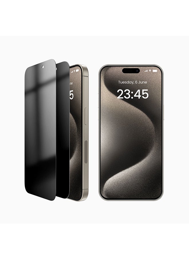 يو جرين واقي شاشة خصوصية أيفون 15 برو ماكس, سهل التركيب مع إطار محاذاة, مضاد للسقوط ومضاد للخدش, صديق للحافظة, 28 درجة مضاد للتجسس ومضاد لبصمات الأصابع - Image 1