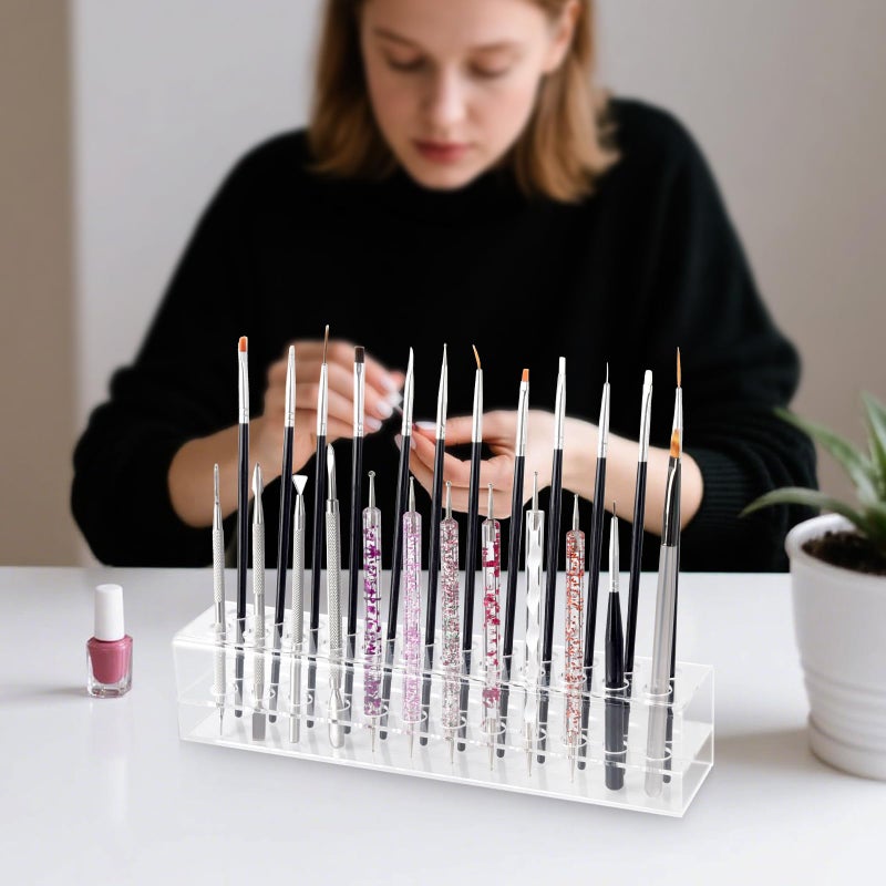 Wiojtry Nail Art Tool Organizer, nail brush holder, nail technician gifts, Storage for Storing Pro Beauty Finger Nailcare Art Kit Tools Makeup Display Case Refillable Container Holder Organization - Image 3