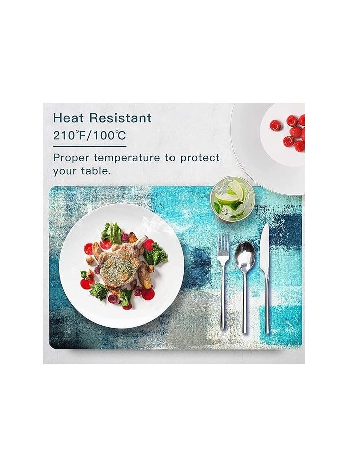 Modern Art Cafe Placemats Set of 4 – Teal Vintage Oil Painting Abstract Artwork, Colorful Dining Table Mats, Elegant Table Protectors (18 x 12 Inches), Non-Slip, Stain-Resistant, Perfect for Kitchen, Dining Room, and Home Decor  - Image 3