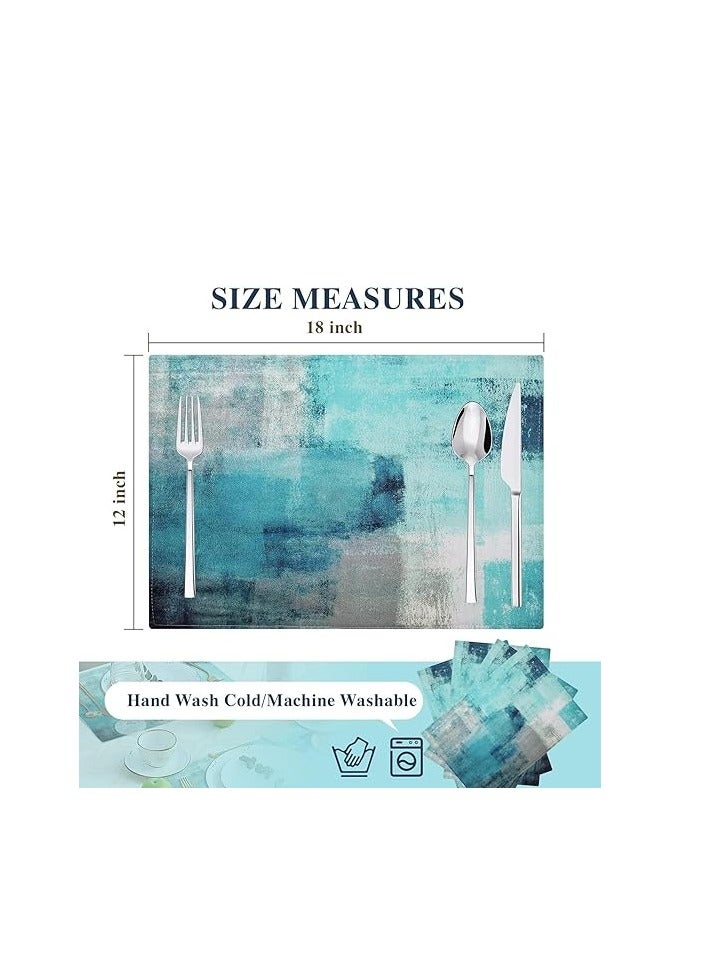 Modern Art Cafe Placemats Set of 4 – Teal Vintage Oil Painting Abstract Artwork, Colorful Dining Table Mats, Elegant Table Protectors (18 x 12 Inches), Non-Slip, Stain-Resistant, Perfect for Kitchen, Dining Room, and Home Decor  - Image 4