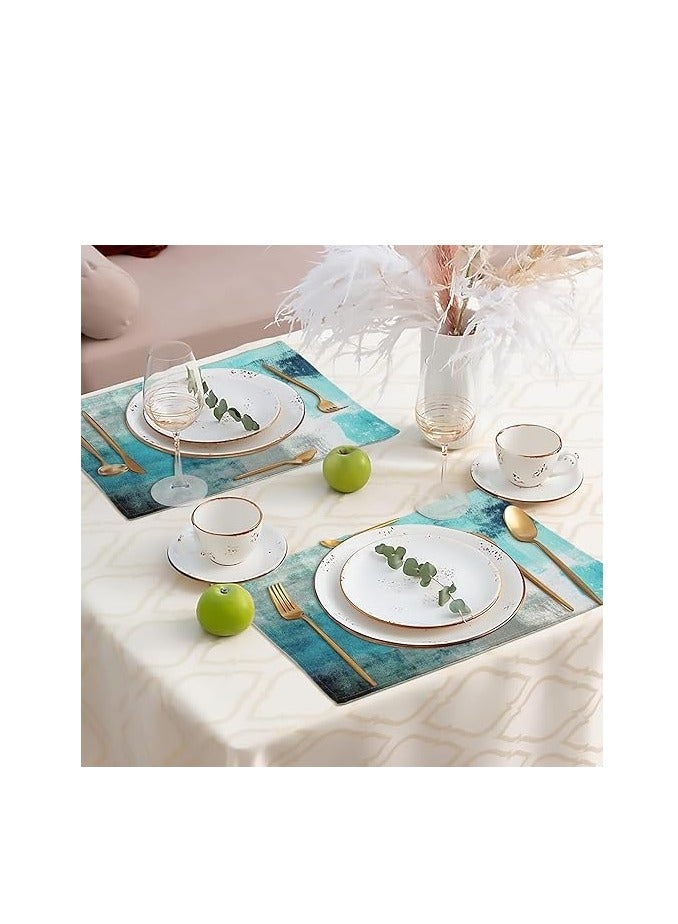 Modern Art Cafe Placemats Set of 4 – Teal Vintage Oil Painting Abstract Artwork, Colorful Dining Table Mats, Elegant Table Protectors (18 x 12 Inches), Non-Slip, Stain-Resistant, Perfect for Kitchen, Dining Room, and Home Decor  - Image 5