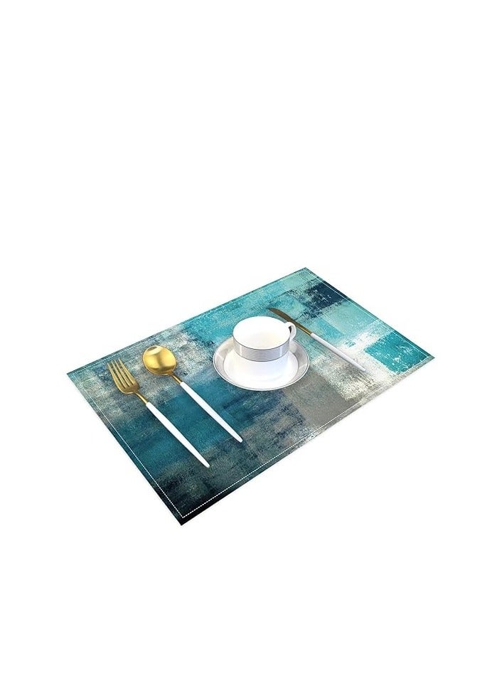 Modern Art Cafe Placemats Set of 4 – Teal Vintage Oil Painting Abstract Artwork, Colorful Dining Table Mats, Elegant Table Protectors (18 x 12 Inches), Non-Slip, Stain-Resistant, Perfect for Kitchen, Dining Room, and Home Decor  - Image 1