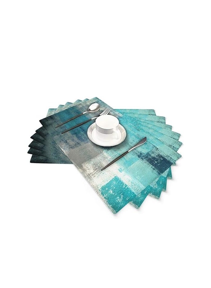 Modern Art Cafe Placemats Set of 4 – Teal Vintage Oil Painting Abstract Artwork, Colorful Dining Table Mats, Elegant Table Protectors (18 x 12 Inches), Non-Slip, Stain-Resistant, Perfect for Kitchen, Dining Room, and Home Decor  - Image 2