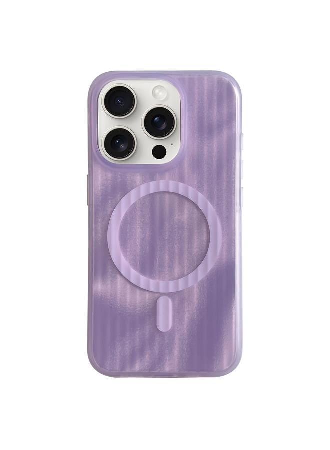 For iPhone 12 Pro Max Striped Skin Feel Magnetic Magsafe Phone Case(Purple)