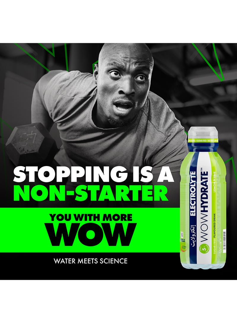 WOW Hydrate مشروب إلكتروليت فيتامينات أساسية خالي من السكر منخفض السعرات 12 × 500 مل ليمون و ليمون أخضر - Image 5