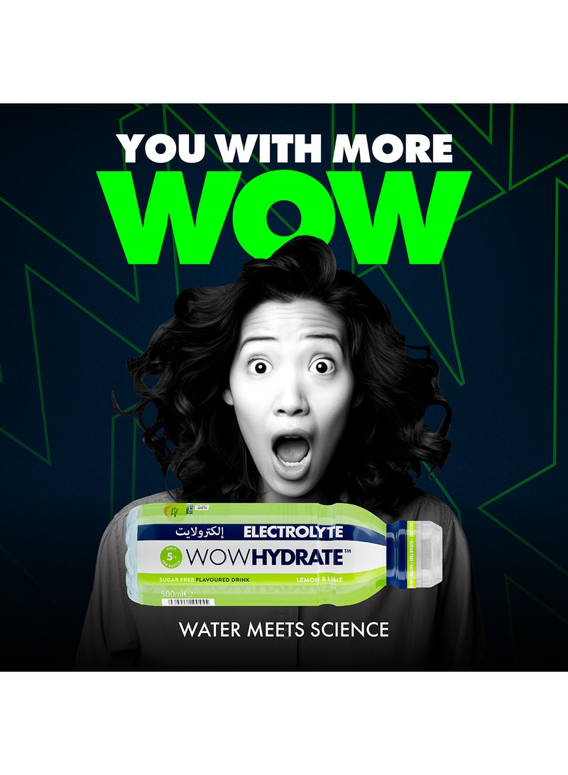 WOW Hydrate مشروب إلكتروليت فيتامينات أساسية خالي من السكر منخفض السعرات 12 × 500 مل ليمون و ليمون أخضر - Image 4