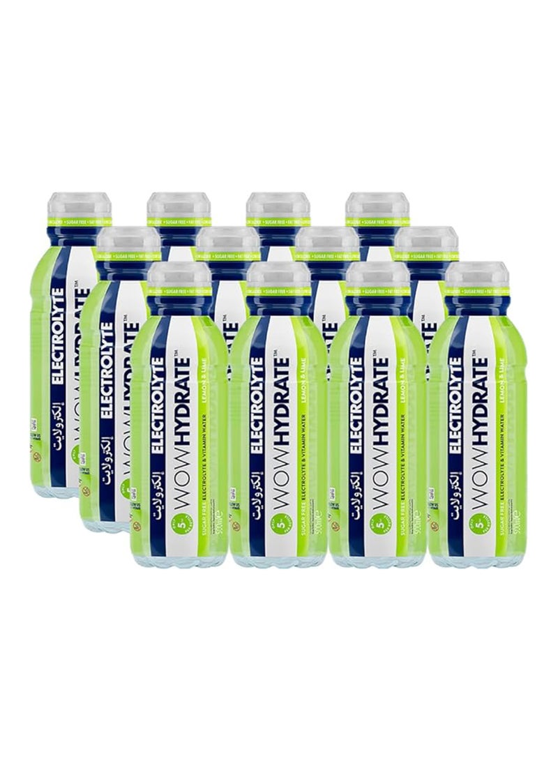 WOW Hydrate مشروب إلكتروليت فيتامينات أساسية خالي من السكر منخفض السعرات 12 × 500 مل ليمون و ليمون أخضر - Image 1