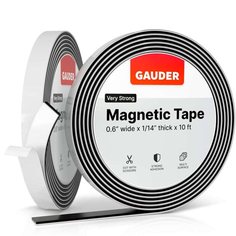 GAUDER Self-Adhesive Magnetic Tape Strong - Foam Adhesive Magnetic Strips for Uneven Surfaces - High Strength Magnet Roll with Enhanced Adhesion and Optimized Force (10 ft x 0.6 in) - Image 1