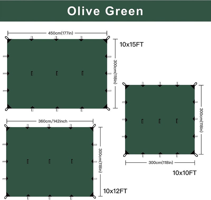 KALINCO Waterproof Camping Tarp, 10X12FT Hammock Rain Fly Tent Tarp, Multifunctional Tent Footprint, Lightweight and Compact for Backpacking, Hiking (Green-10X12FT) - Image 2