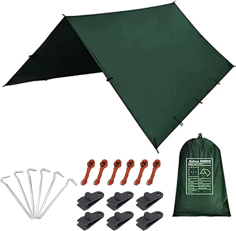 KALINCO Waterproof Camping Tarp, 10X12FT Hammock Rain Fly Tent Tarp, Multifunctional Tent Footprint, Lightweight and Compact for Backpacking, Hiking (Green-10X12FT) - Image 1