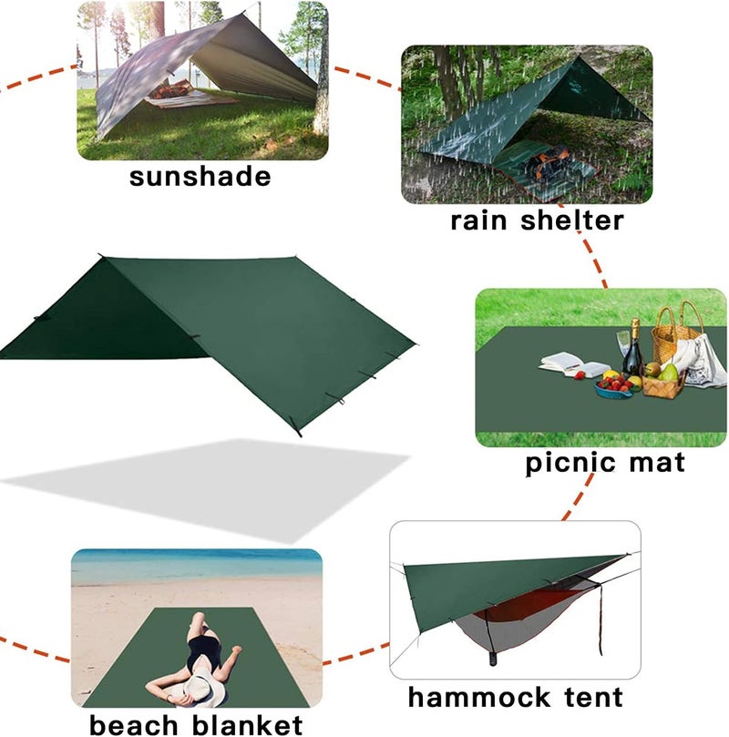 KALINCO Waterproof Camping Tarp, 10X12FT Hammock Rain Fly Tent Tarp, Multifunctional Tent Footprint, Lightweight and Compact for Backpacking, Hiking (Green-10X12FT) - Image 4