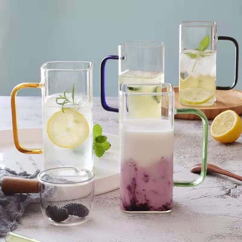 ROSEFINCH Glass Coffee Mugs with Colored Handle Set of 4 Clear 330ml Drinking Glasses Iced Tea Cups for Coffee Milk Tea Juice Beer or Hot Beverages Multicolor Handle 4 - Image 1