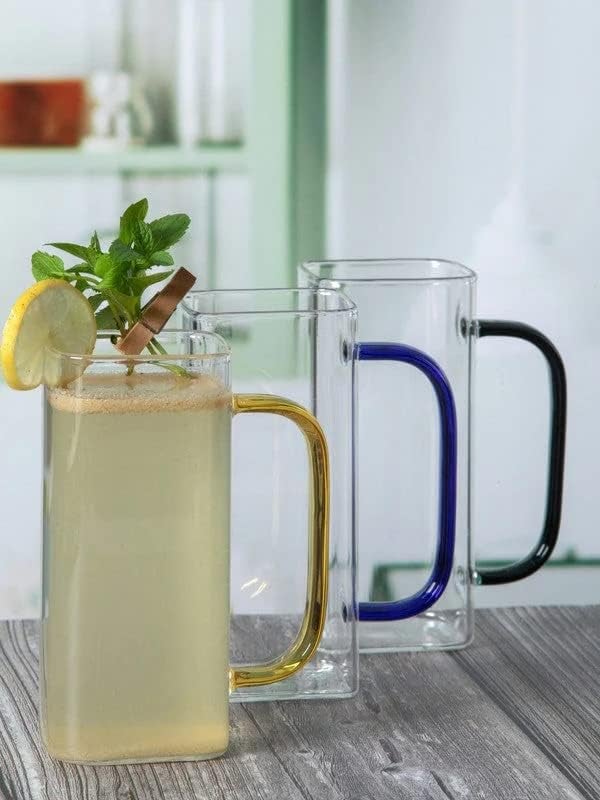 ROSEFINCH Glass Coffee Mugs with Colored Handle Set of 4 Clear 330ml Drinking Glasses Iced Tea Cups for Coffee Milk Tea Juice Beer or Hot Beverages Multicolor Handle 4 - Image 3