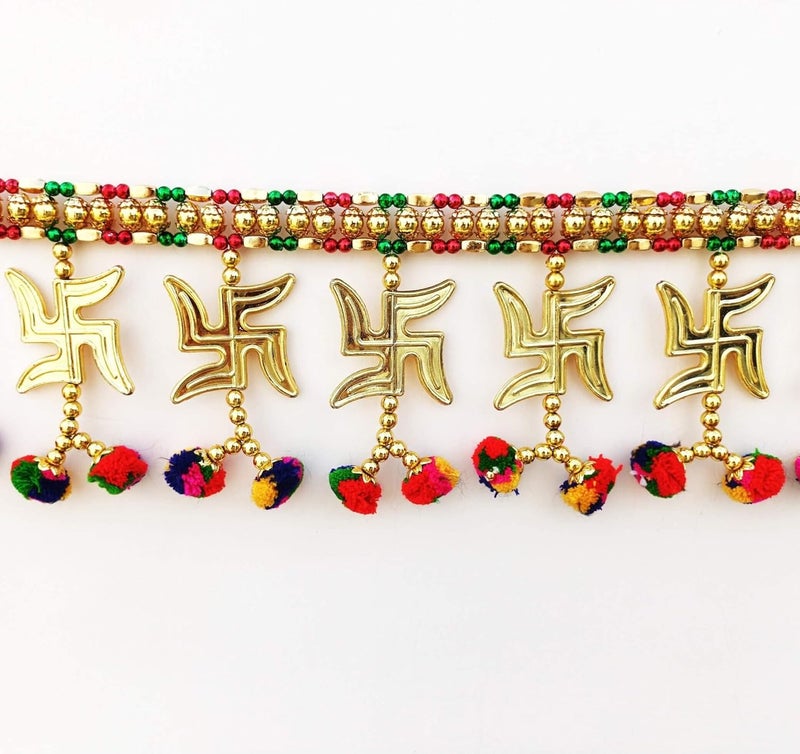 CREYENTES DVT 101 Handmade Door Hanging Toran Bandarwal with Colourful Pom Pom for Home and Office DecorationElephant Toran Multi Colour Size 3 Feet 36 Inch Bandarwal toran for Diwaliswastik - Image 3
