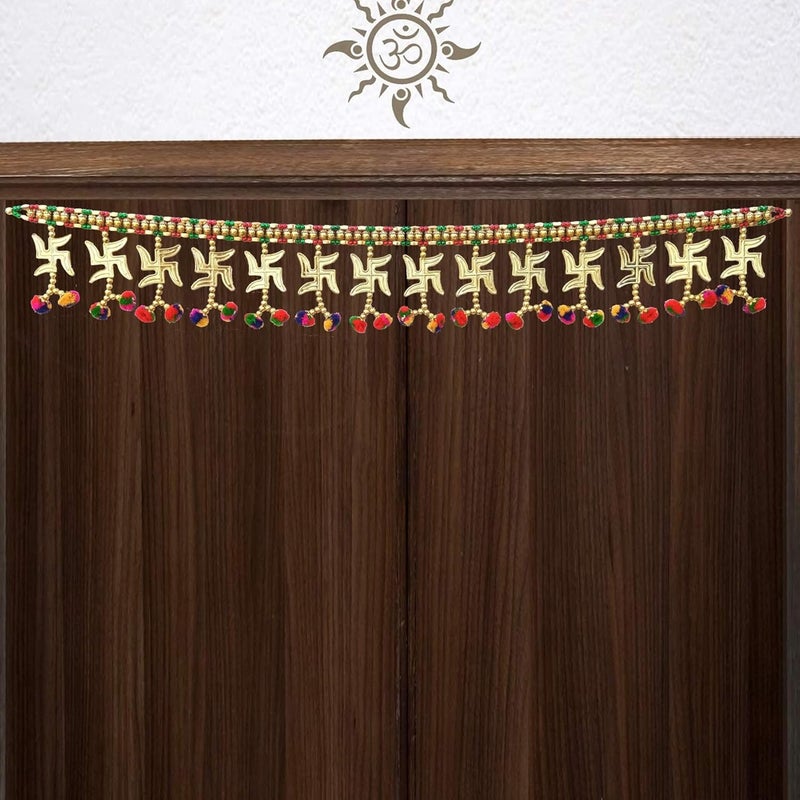 CREYENTES DVT 101 Handmade Door Hanging Toran Bandarwal with Colourful Pom Pom for Home and Office DecorationElephant Toran Multi Colour Size 3 Feet 36 Inch Bandarwal toran for Diwaliswastik - Image 1