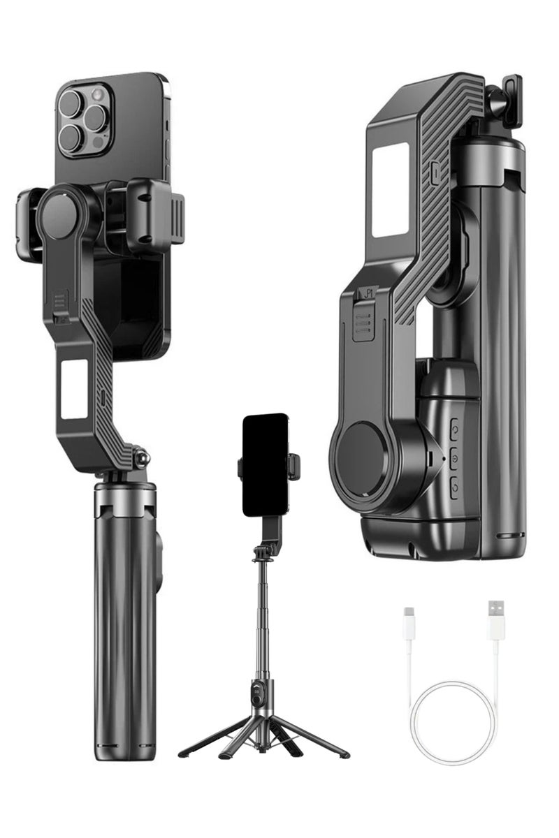 بيتشو مثبت جيمبال محمول، حامل فيديو إبداعي للتدوين في الهواء الطلق، عصا سيلفي محمولة تلسكوبية للسفر، مثبت جيمبال للهواتف الذكية بزاوية 360 درجة مع حامل ثلاثي القوائم أفقي ورأسي بمفتاح واحد، حامل مضاد للاهتزاز للبث المباش - Image 1