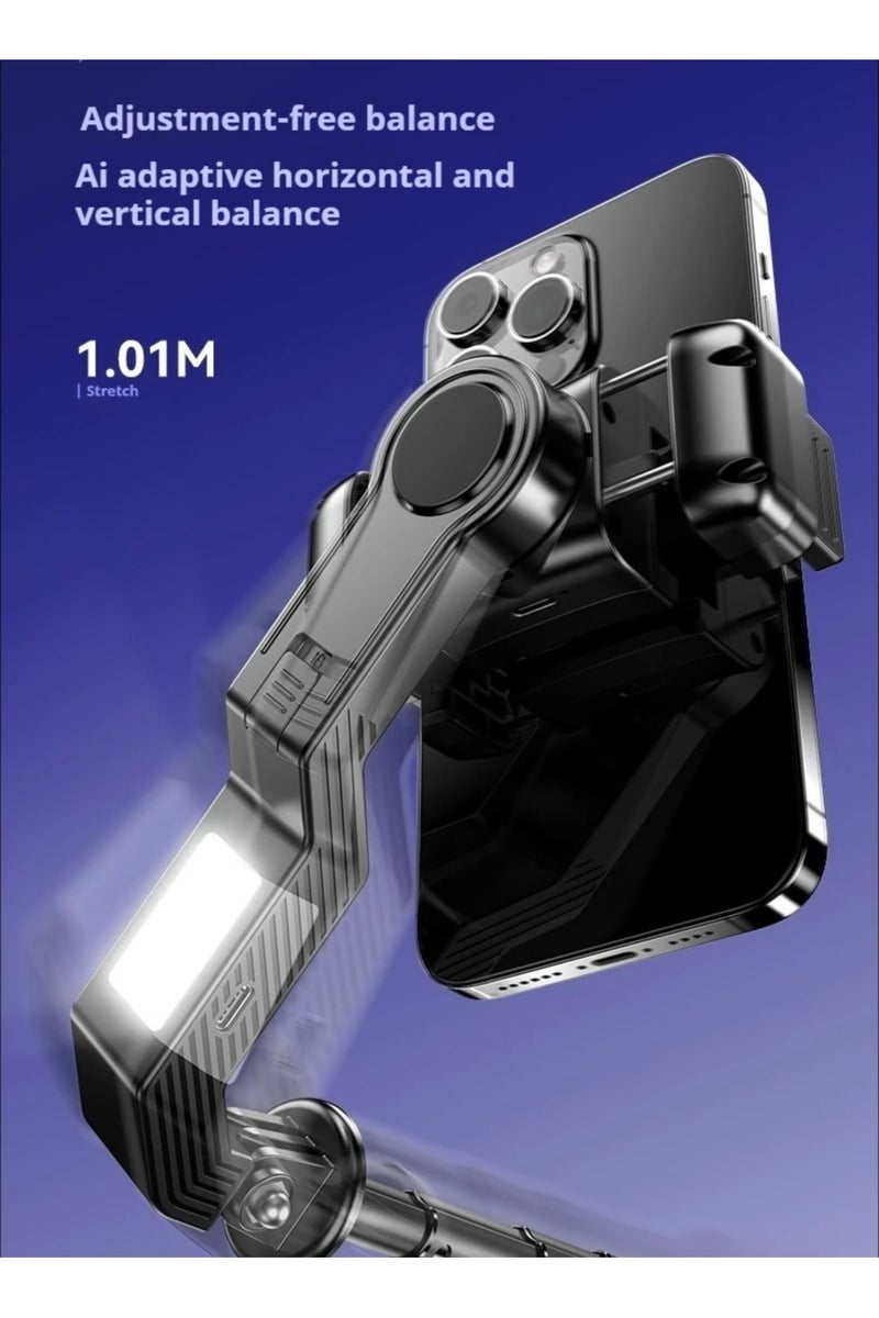 بيتشو مثبت جيمبال محمول، حامل فيديو إبداعي للتدوين في الهواء الطلق، عصا سيلفي محمولة تلسكوبية للسفر، مثبت جيمبال للهواتف الذكية بزاوية 360 درجة مع حامل ثلاثي القوائم أفقي ورأسي بمفتاح واحد، حامل مضاد للاهتزاز للبث المباش - Image 2