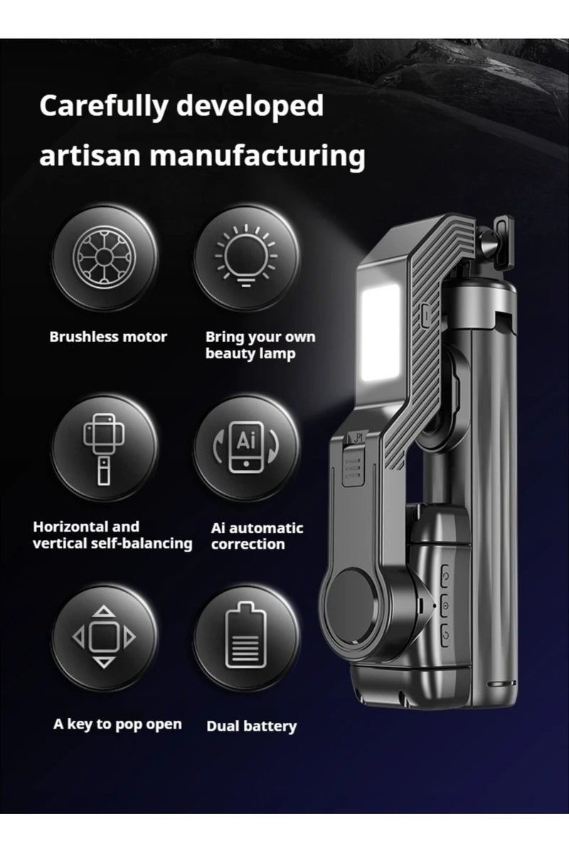 بيتشو مثبت جيمبال محمول، حامل فيديو إبداعي للتدوين في الهواء الطلق، عصا سيلفي محمولة تلسكوبية للسفر، مثبت جيمبال للهواتف الذكية بزاوية 360 درجة مع حامل ثلاثي القوائم أفقي ورأسي بمفتاح واحد، حامل مضاد للاهتزاز للبث المباش - Image 3