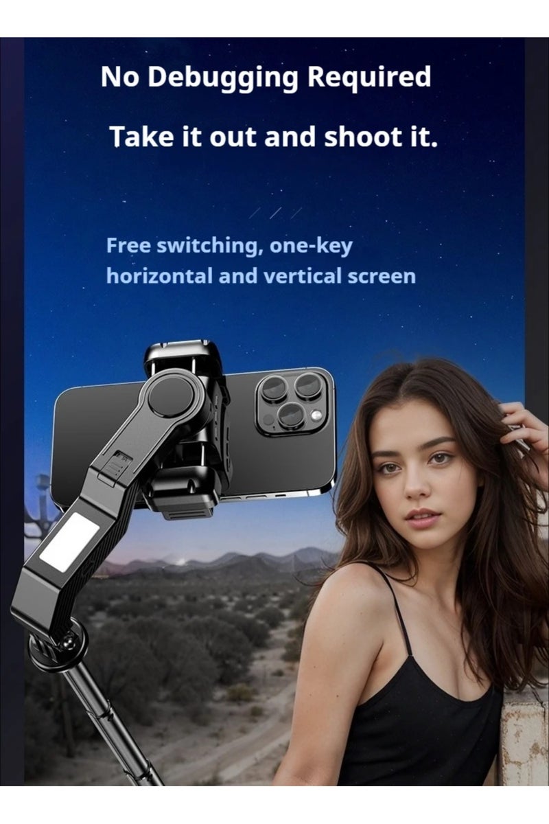 بيتشو مثبت جيمبال محمول، حامل فيديو إبداعي للتدوين في الهواء الطلق، عصا سيلفي محمولة تلسكوبية للسفر، مثبت جيمبال للهواتف الذكية بزاوية 360 درجة مع حامل ثلاثي القوائم أفقي ورأسي بمفتاح واحد، حامل مضاد للاهتزاز للبث المباش - Image 5