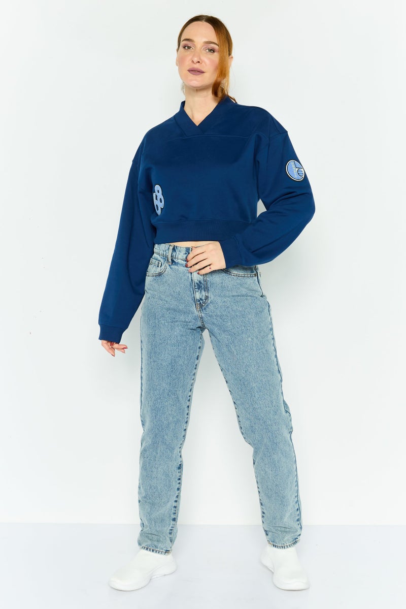 ESPRIT Women Crew Neck Long Sleeve Graphic T Shirt, Navy - Image 2