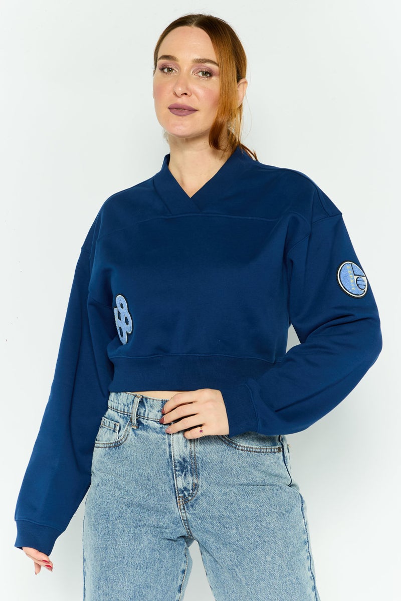 ESPRIT Women Crew Neck Long Sleeve Graphic T Shirt, Navy - Image 1