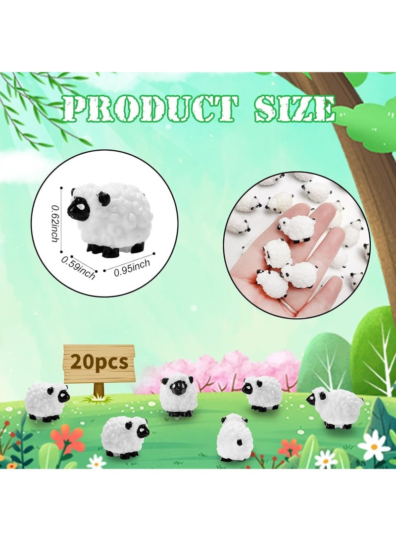 SYOSI Mini Sheep Figurines, Small Animal Resin Models for Fairy Garden and Micro Landscape Decoration, Realistic White Sheep Ornaments for Cake Topper, Flower Pot and Home Decor, 20pcs, White - Image 2