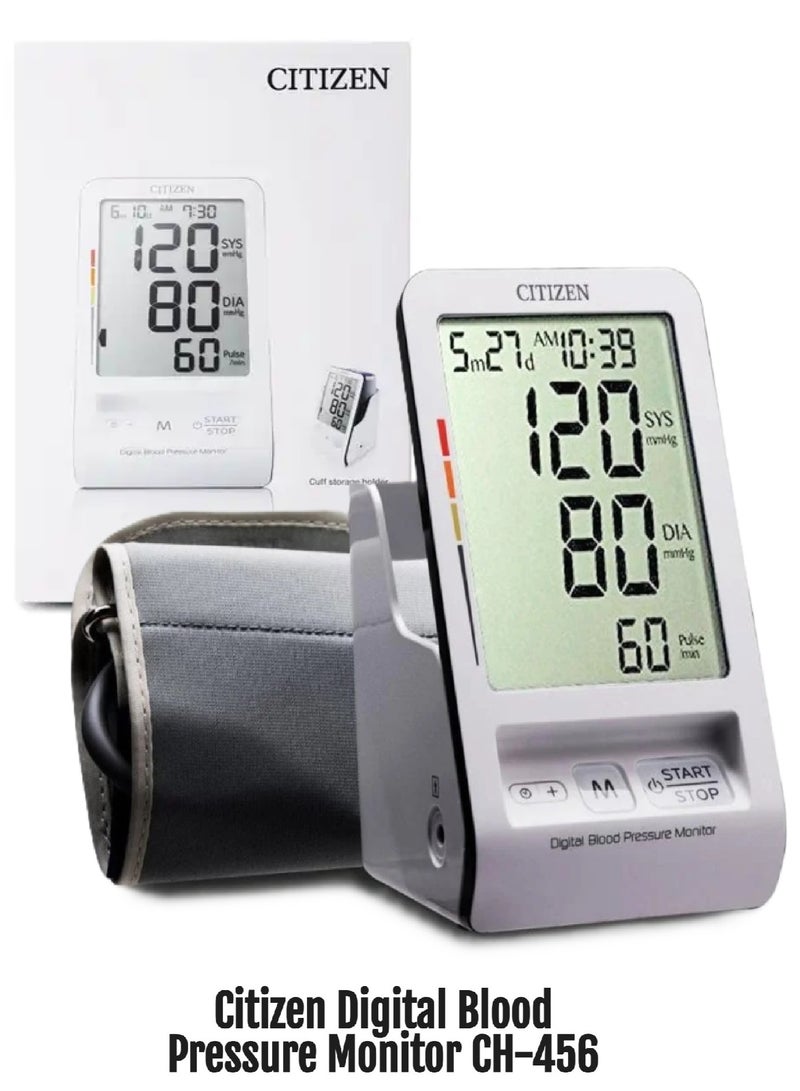 CITIZEN Digital Arm Blood Pressure Monitor CH-456 Fully Automatic with Oscillometric Method, Big LCD Screen, Convenient Storage, Smart Features, Reliable Results - Image 1