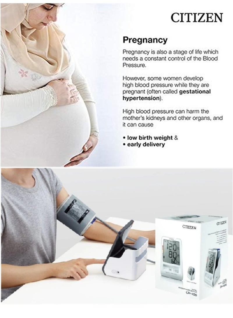 CITIZEN Digital Arm Blood Pressure Monitor CH-456 Fully Automatic with Oscillometric Method, Big LCD Screen, Convenient Storage, Smart Features, Reliable Results - Image 5